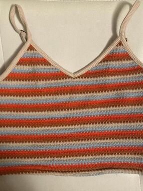 Roxy Striped Knit Crop Top in Orange, Blue, Brown, Cream